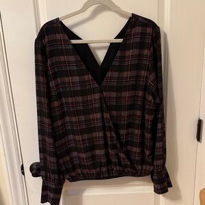 Peyton Jensen plaid Surplice Long-Sleeve Blouse